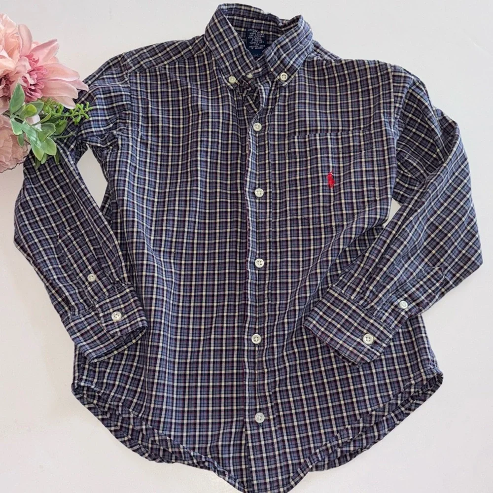 Ralph Lauren Oxford Long Sleeve Shirt Size 5 Boys Plaid Ralph Lauren Oxford